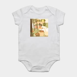 Farm bunny and goose surrounded by apple baskets Baby Bodysuit